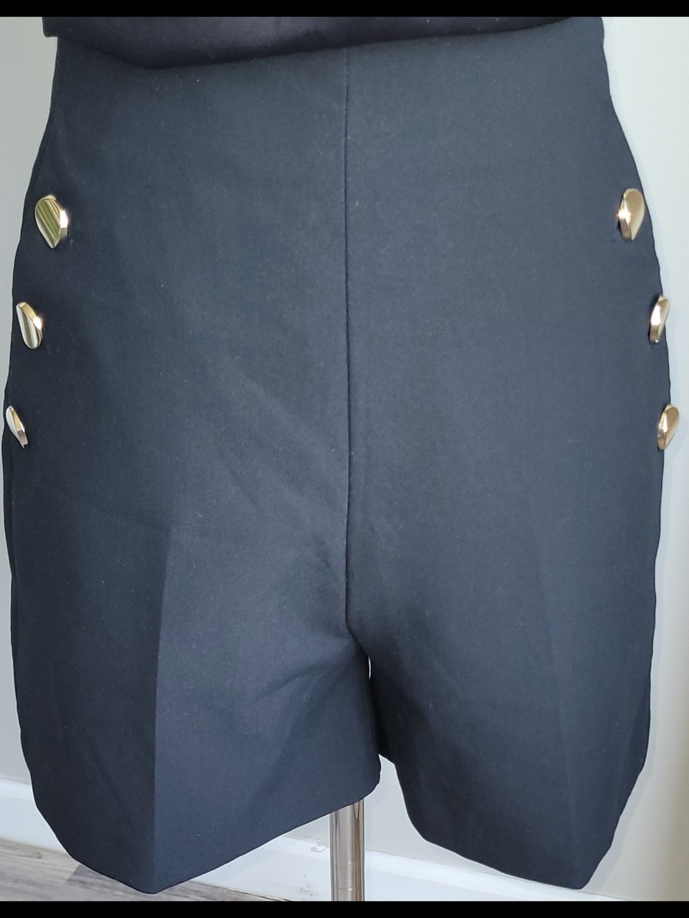 ZARA Tailored Black Shorts Gold Buttons High Waist Size M